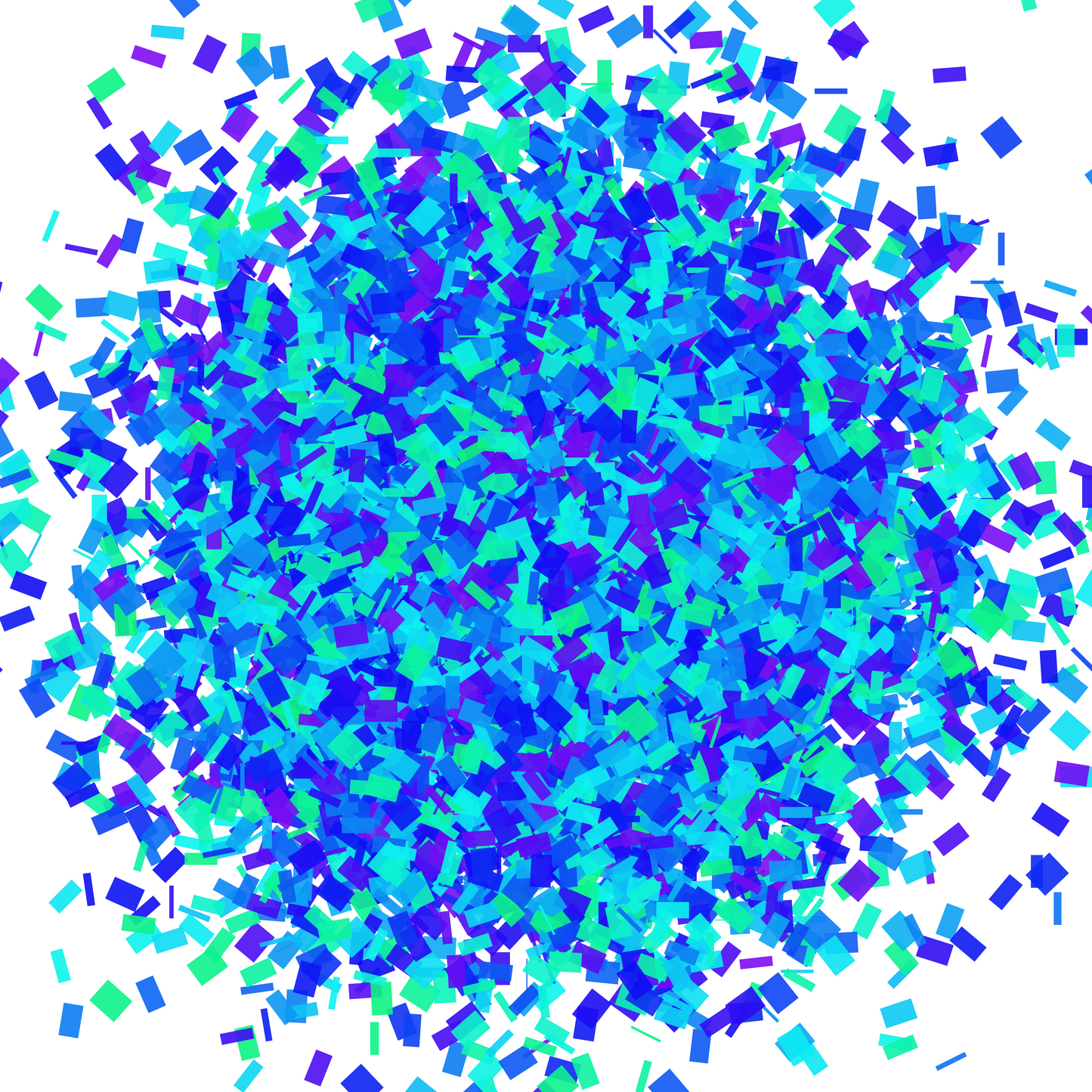 Colorful green blue confetti like patterned abstract art print on a white background