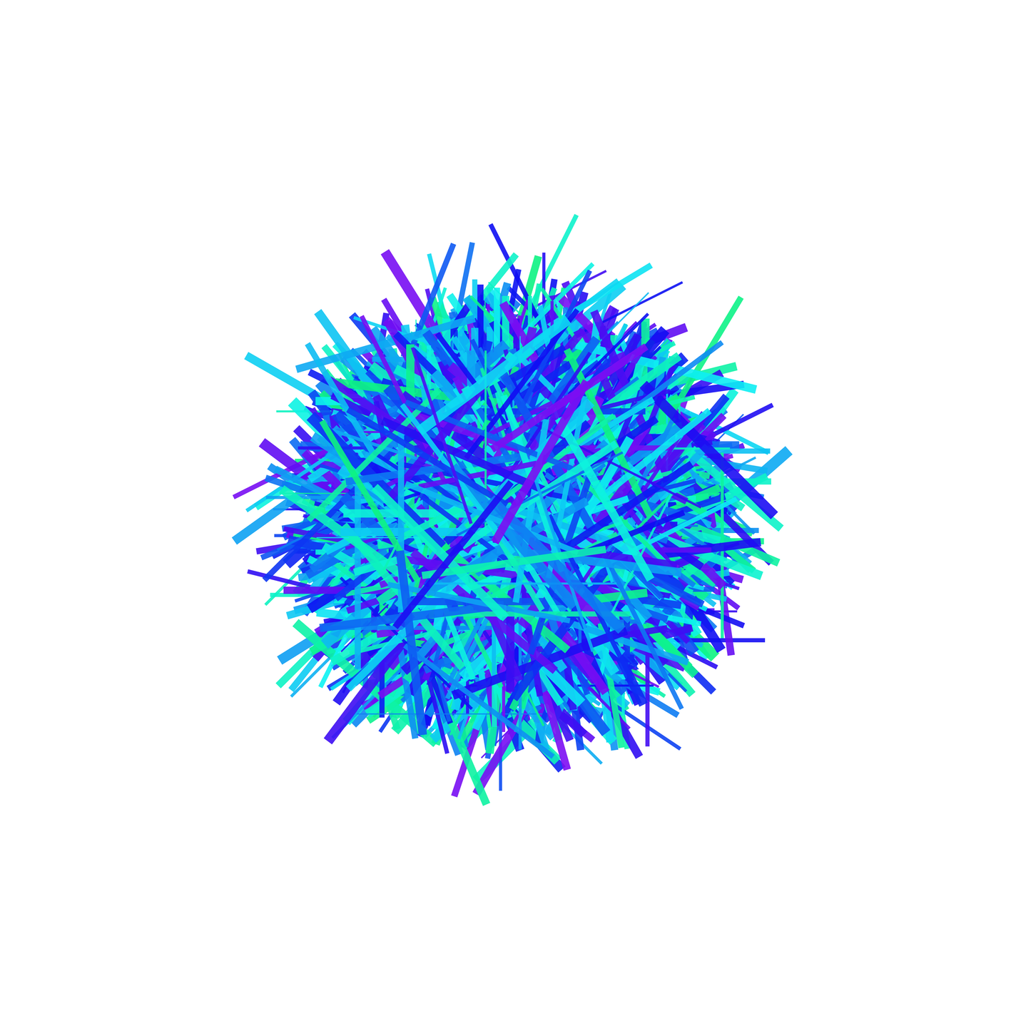 Colorful abstract art print of a sphere made of blue, green intersecting lines on a white background