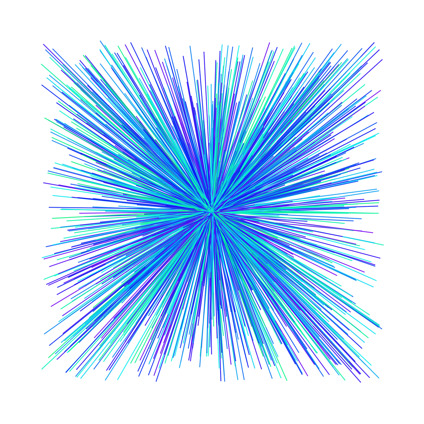 Radiating lines in blue, green and purple abstract art print on a white background