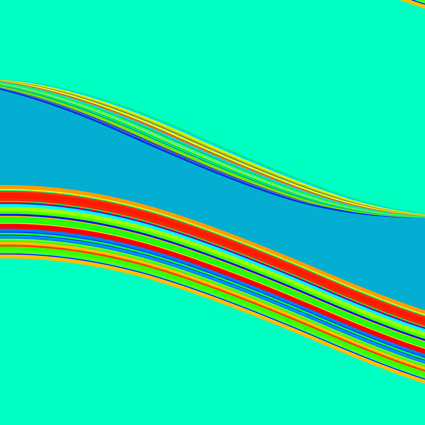 Colorful generative art print of wavy lines on a teal background
