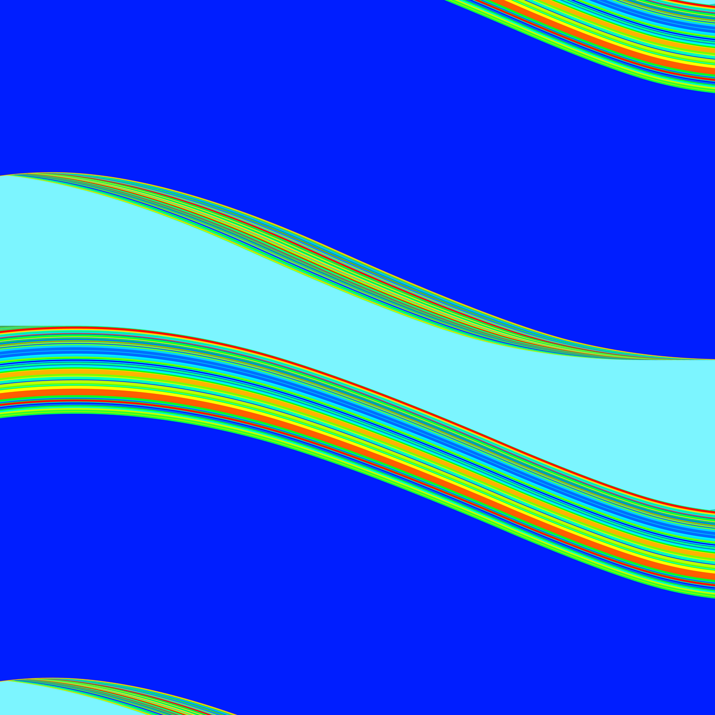 generative art print of wavy pattern of colorful horizontal stripes on a blue background
