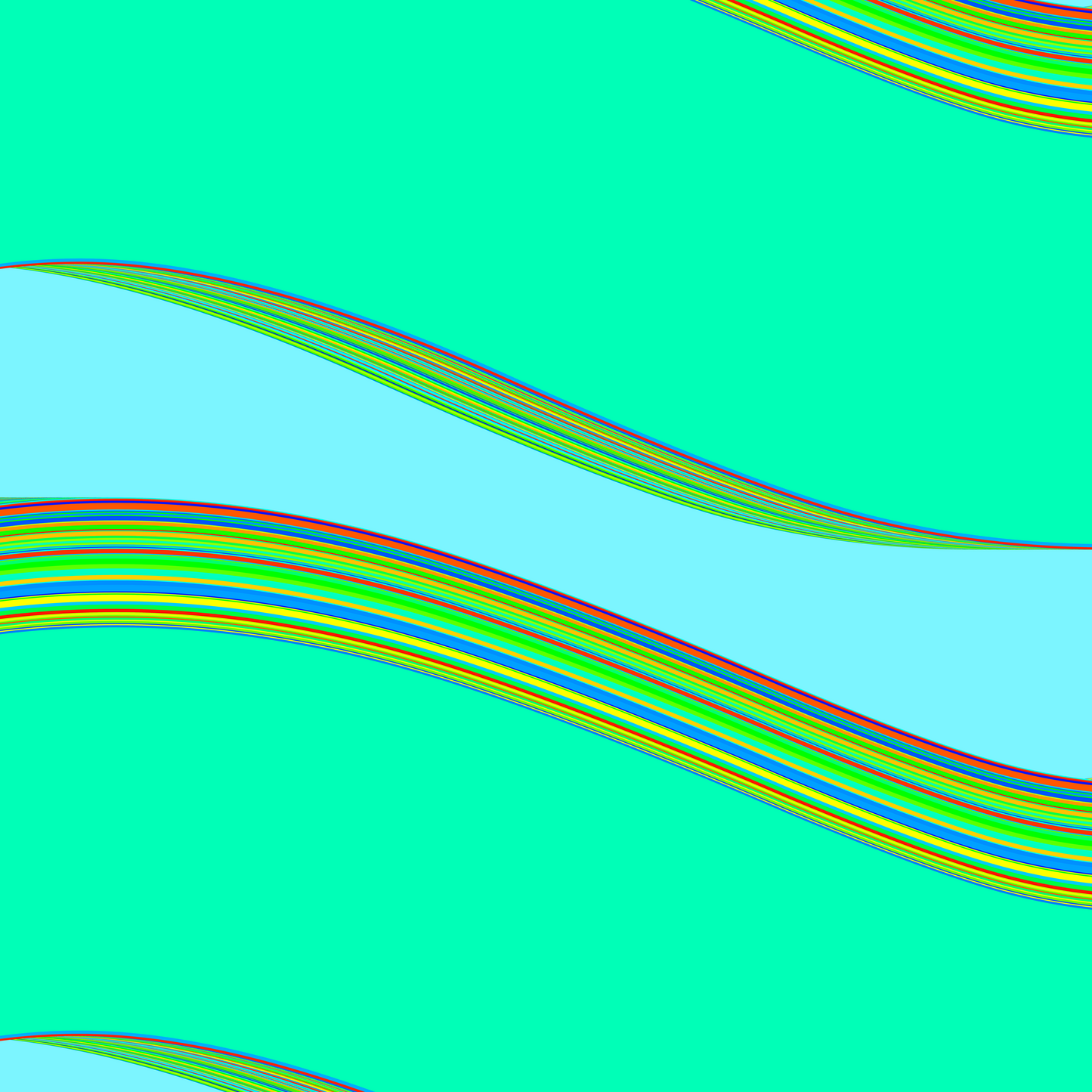 generative art print of wavy pattern of colorful stripes on a teal background