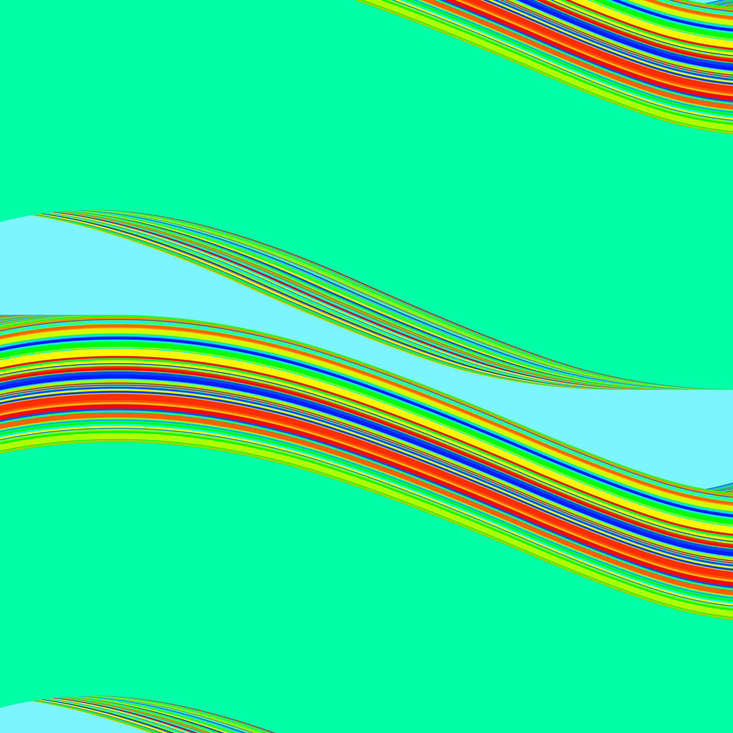 Colorful generative art print of wavy lines on a green background