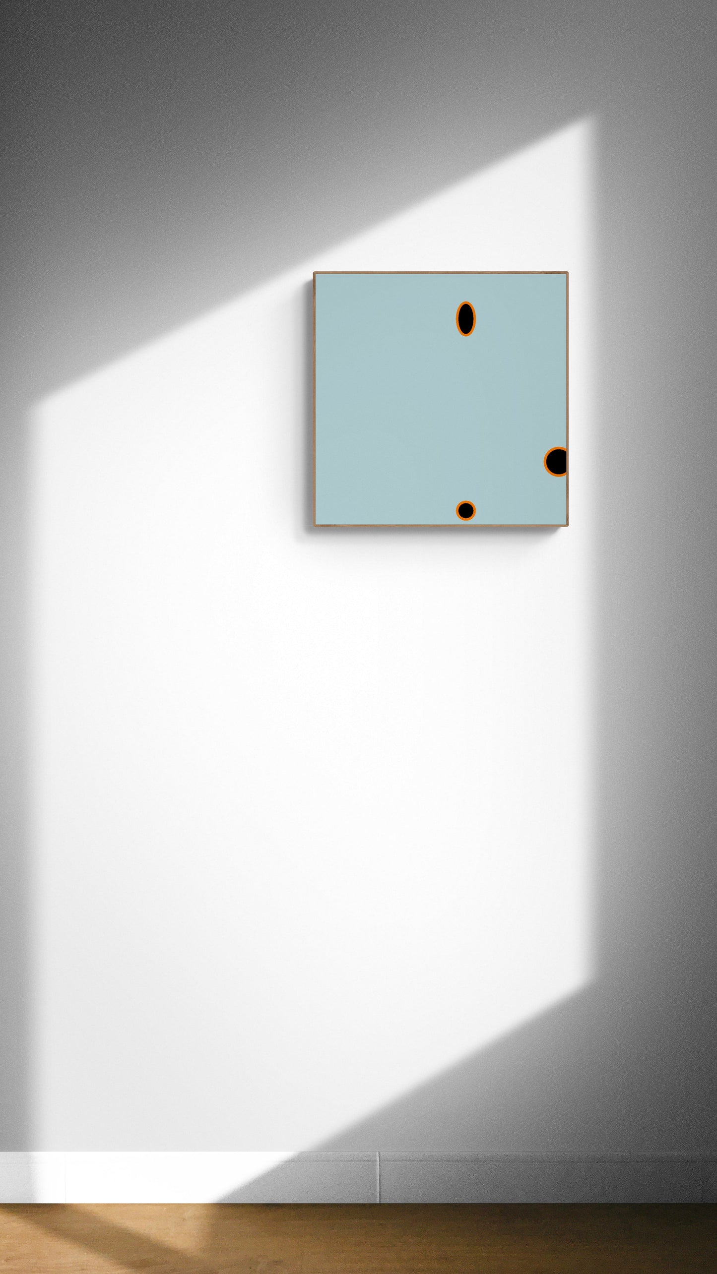Abstract wall art print with geometric shapes on a light gray background