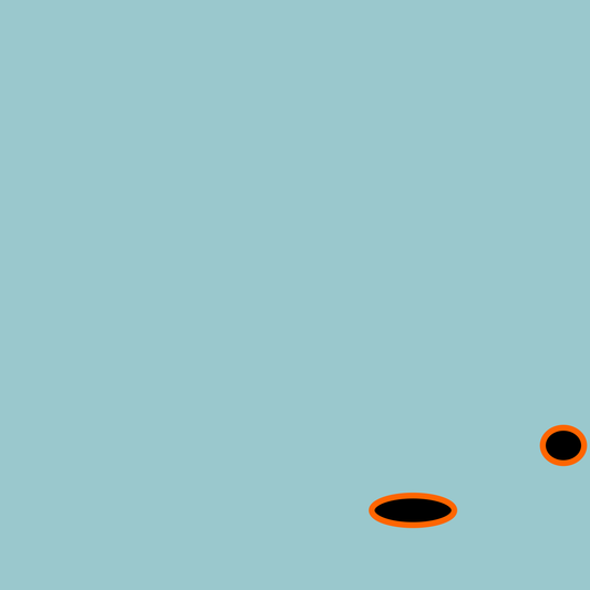 Big Boats art print of two circular shapes with orange rims on a light blue background