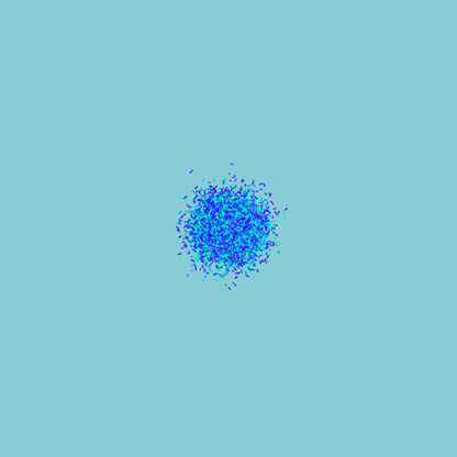 Abstract art print of blue, green and purple confetti like circular pattern on a light blue background