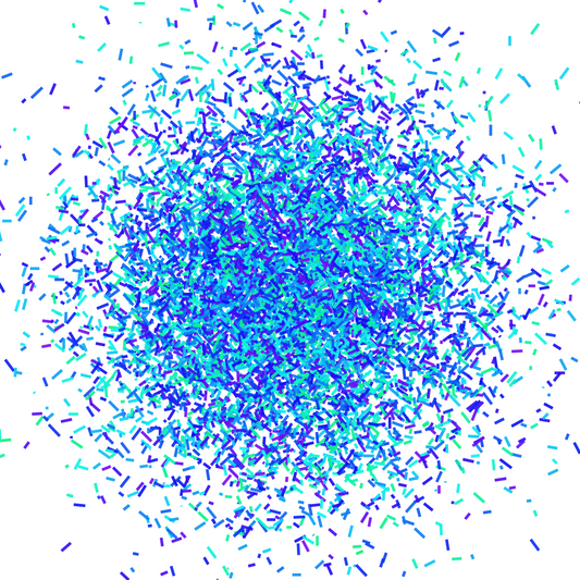 Colorful green blue confetti patterned abstract art print on a white background