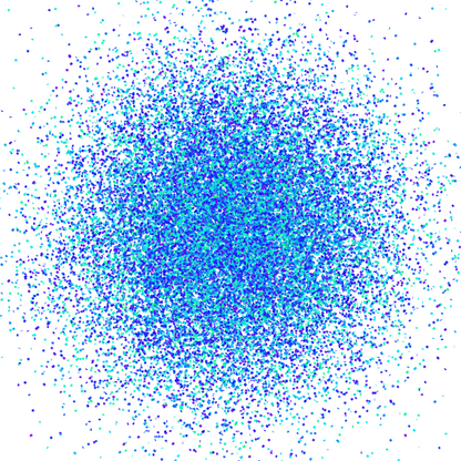 Colorful abstract blue and green dot like patterned art print on a white background print