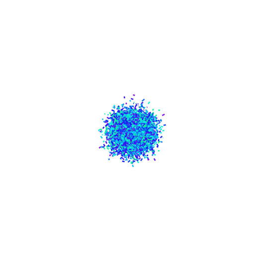 Blue and green colour particle like circle abstract art print on a white background
