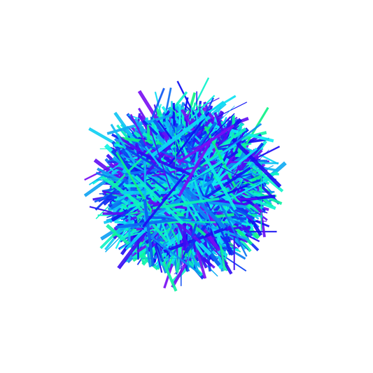 Colorful abstract art print of a sphere made of blue, green intersecting lines on a white background