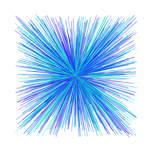Radiating lines in blue, green and purple  abstract art print on a white background