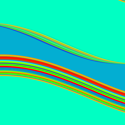 Colorful generative art print of wavy lines on a teal background