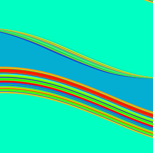 Colorful generative art print of wavy lines on a teal background