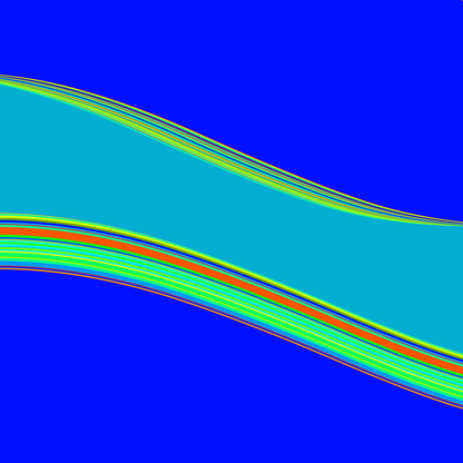 generative art print of wavy pattern of colorful lines on a blue background