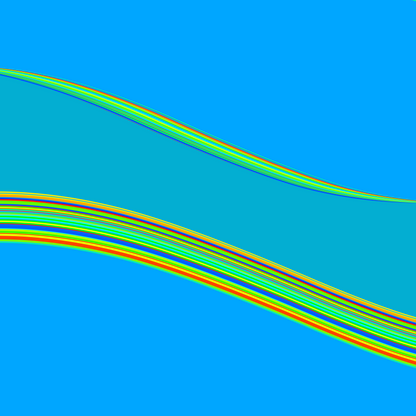 generative art print of colorful wavy lines on a blue background