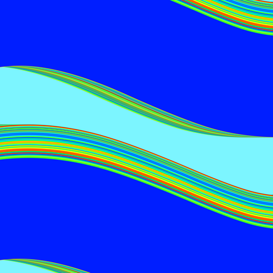 generative art print of wavy pattern of colorful horizontal stripes on a blue background