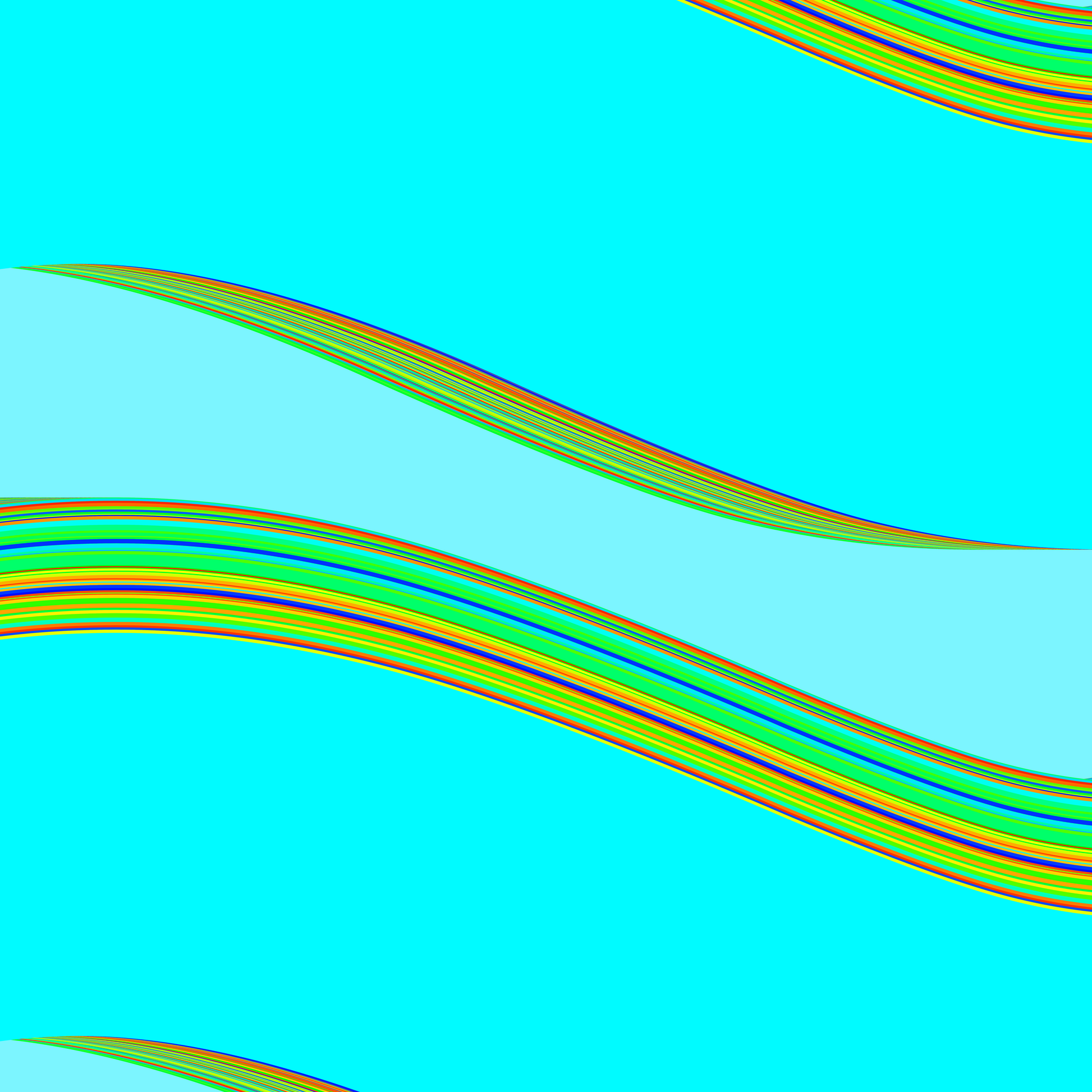 generative art print of wavy lines in rainbow colors on a blue background
