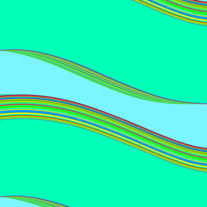 generative art print of wavy pattern of colorful stripes on a teal background