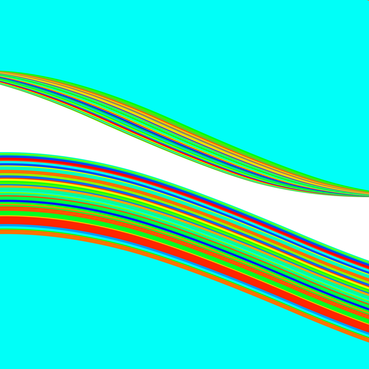 Abstract art print of colorful wavy lines on a blue background