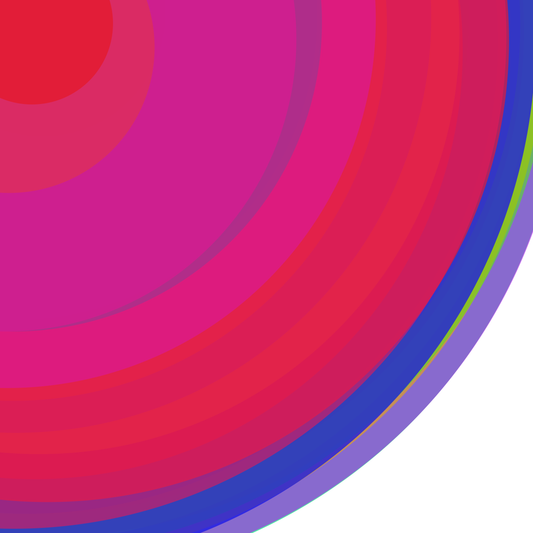 Art print of colorful concentric circles with red, pink, and blue on a white background
