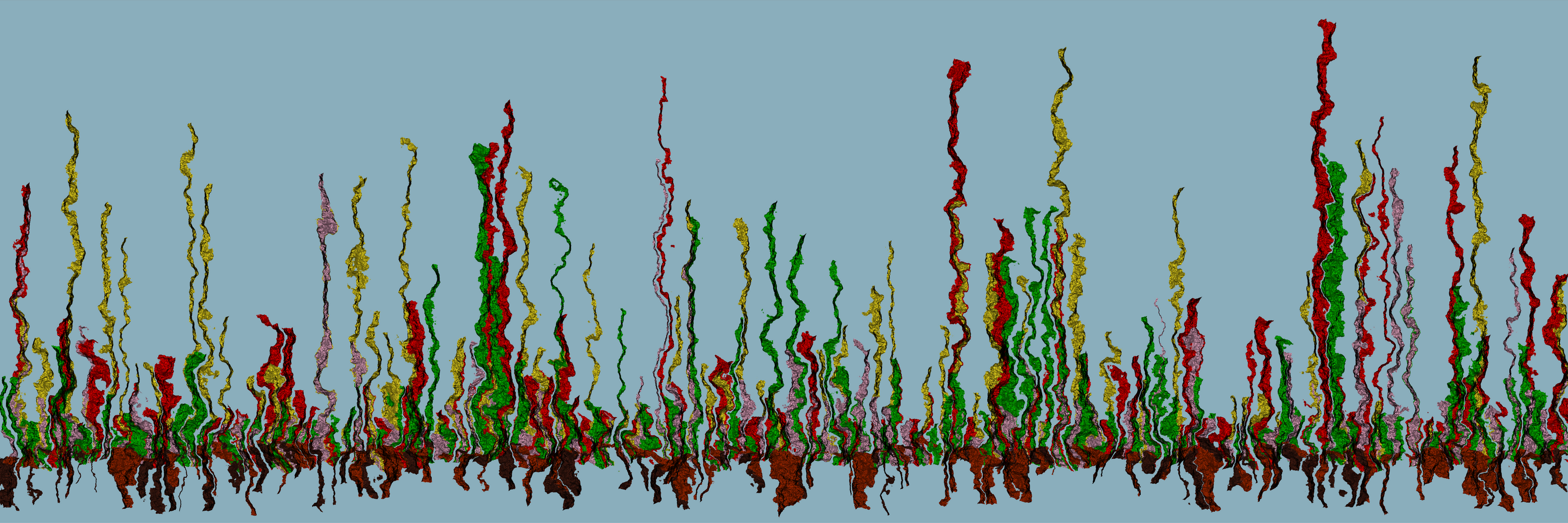 Abstract colourful art print of roots and plants growing on a light blue background