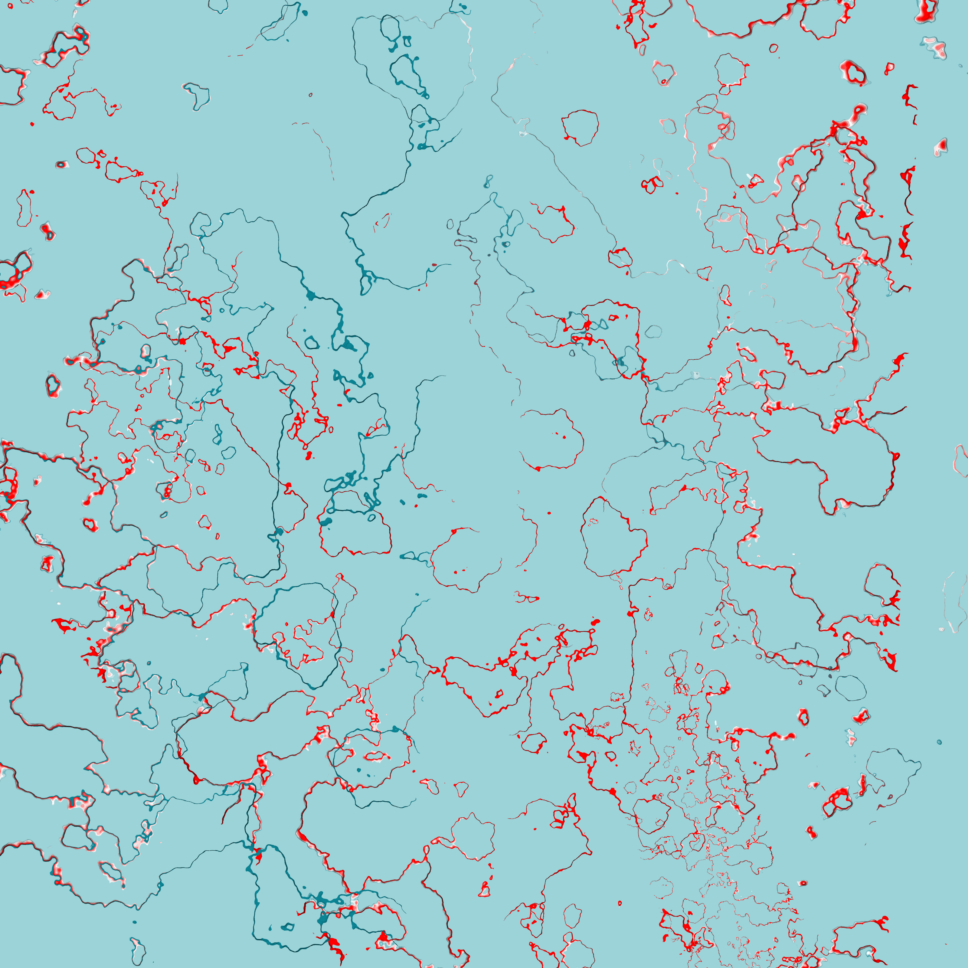 Abstract print of red and blue lines on a blue background