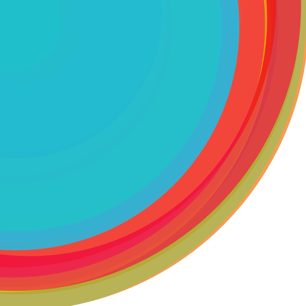 Abstract, generative art print of multiple, colourful, randomly placed, overlapping eccentric circles on a white background.