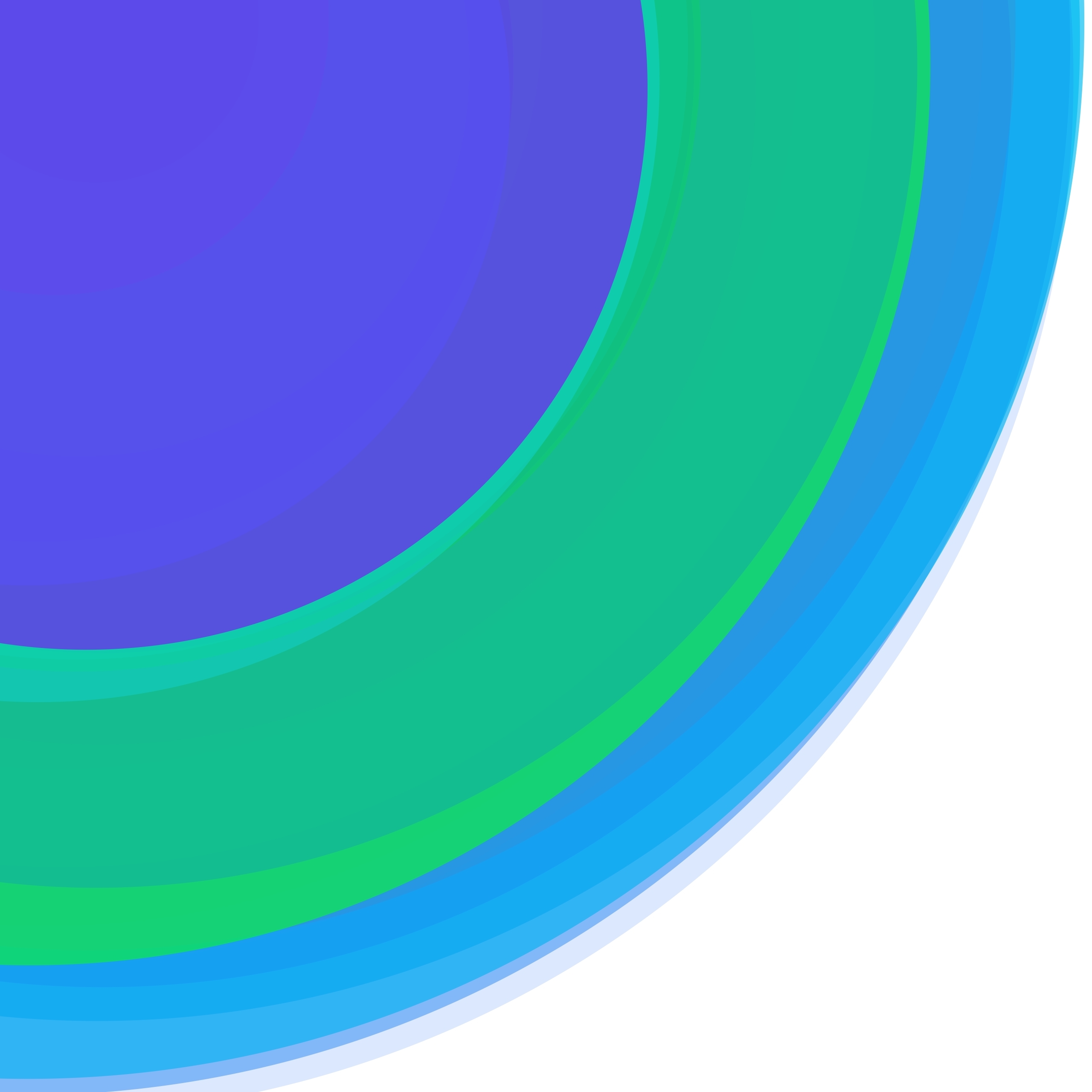 Abstract, generative art print of multiple, colourful, randomly placed, overlapping eccentric circles on a white background.